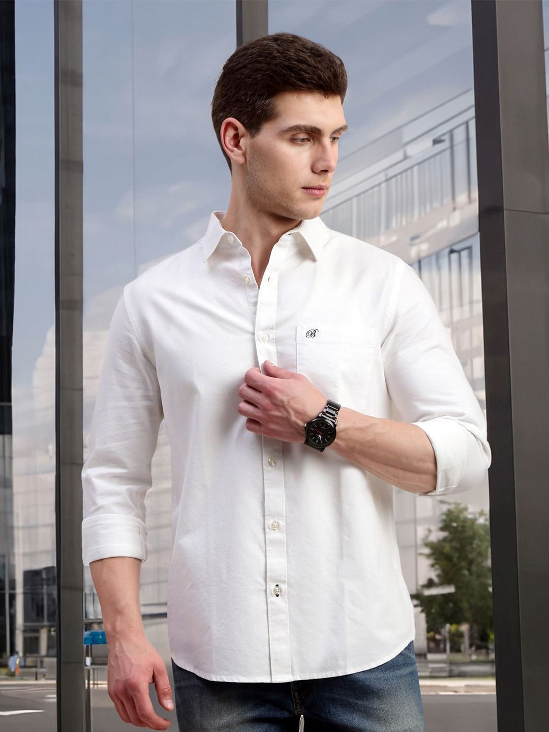 British Club Men Classic Fit Spread Collar Solid Cotton Casual Shirt-picture-20