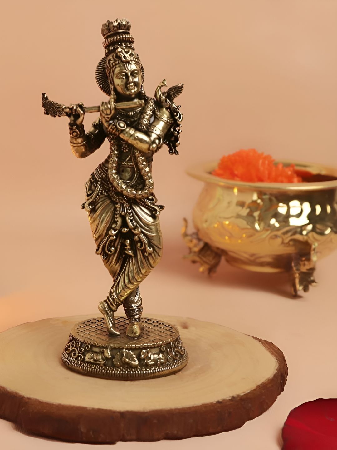 The Spiritual Living Gold-Toned Krishna Religious Idol Showpiece
