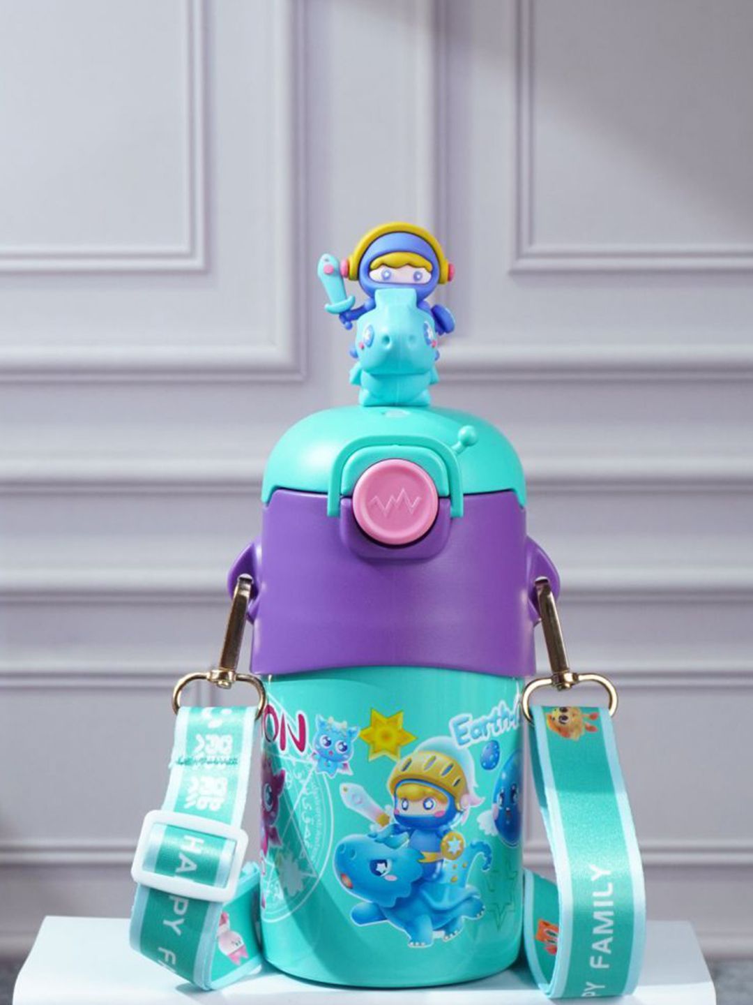 Little Surprise Box LLP Green & Purple Single Stainless Steel Printed Double Wall Vacuum Water Bottle-picture-30