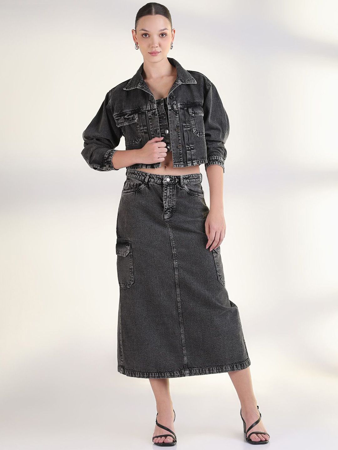 SHOWOFF Sleeveless Shirt Collar Top With Skirt & Jacket-picture-31