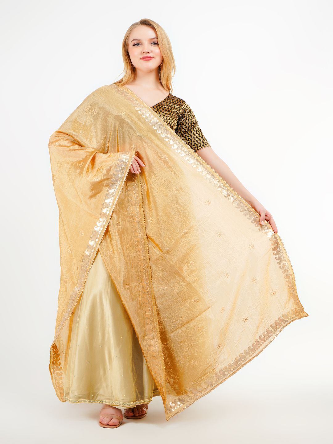 Karthav Fashion Floral Woven Design Gotta Patti Art Silk Dupatta