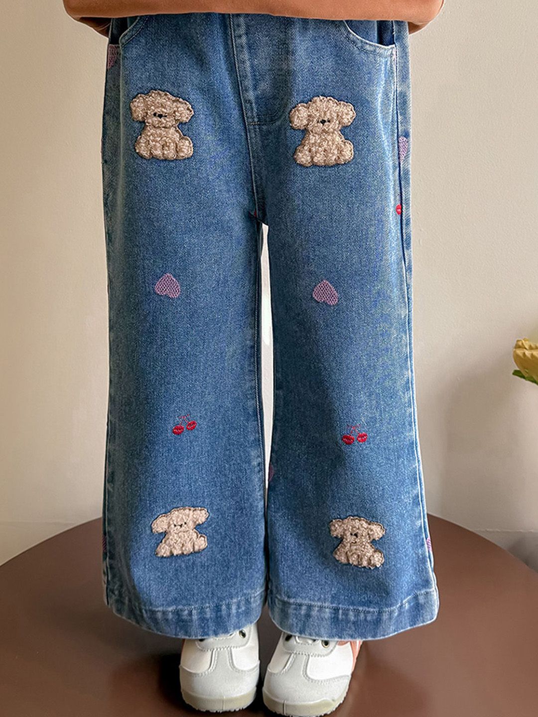 LULU & SKY Girls Wide Leg Mid-Rise Embroidered Light Fade Jeans-picture-33