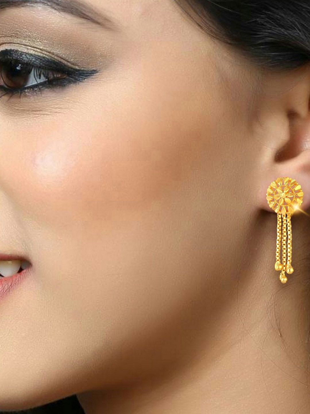 DIVASTRI Gold-Plated Floral Shaped Elegant Stud With Removable Chain Drop Earrings-picture-35