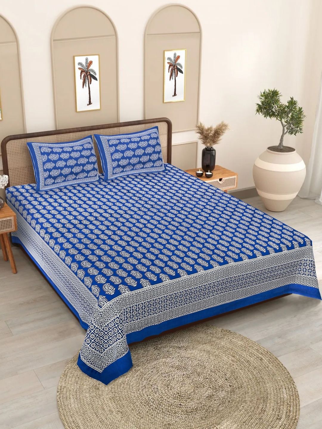 Texstylers Blue Paisley Printed Cotton 186TC Queen Size Bedsheet Set 2.08 m x 2.28 m-picture-11