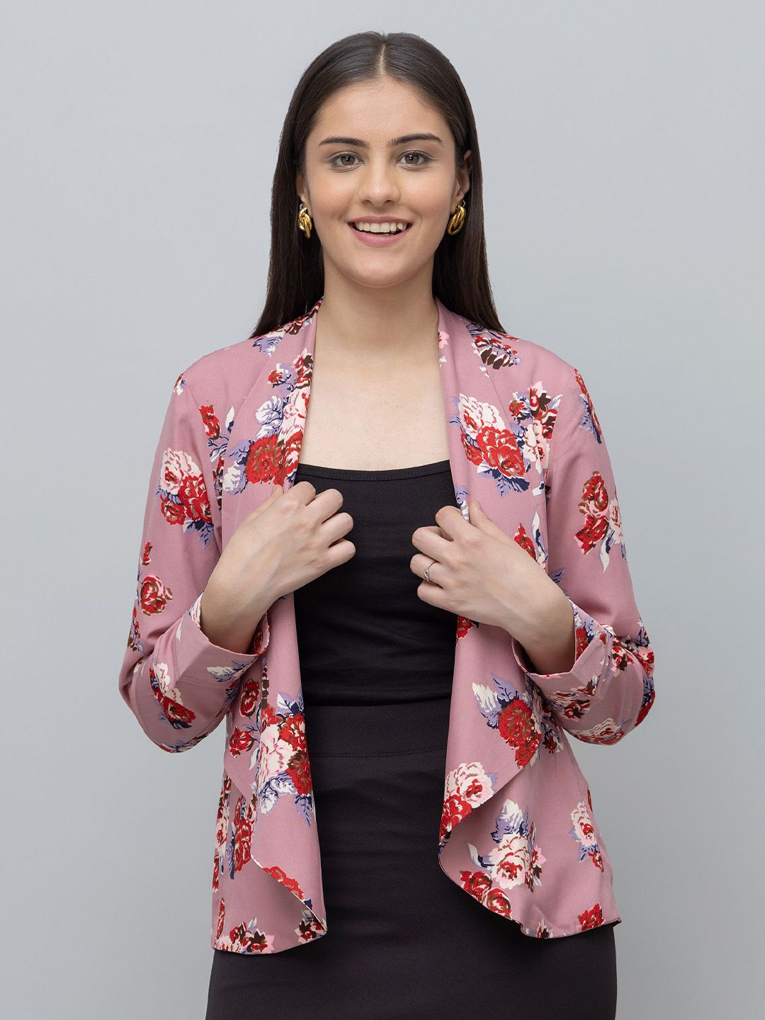 PURYS Floral Printed Open Front Shrug-image-16