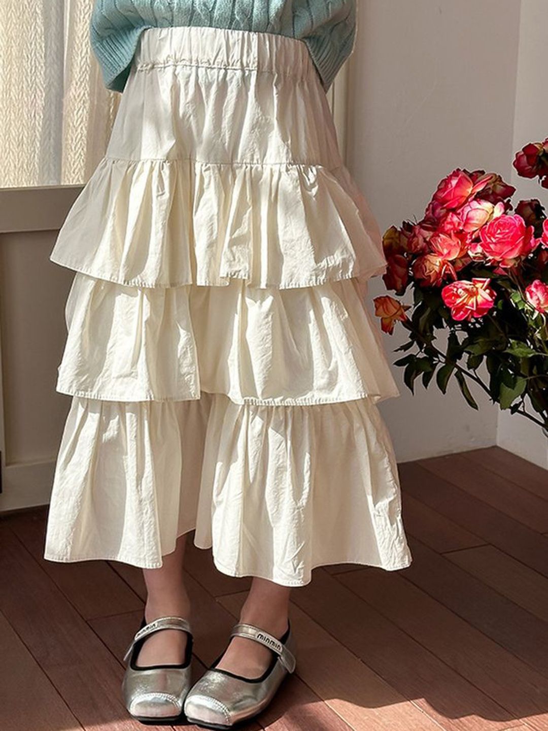 LULU & SKY Girls Pure Cotton A-Line Tiered Maxi Skirt-picture-10