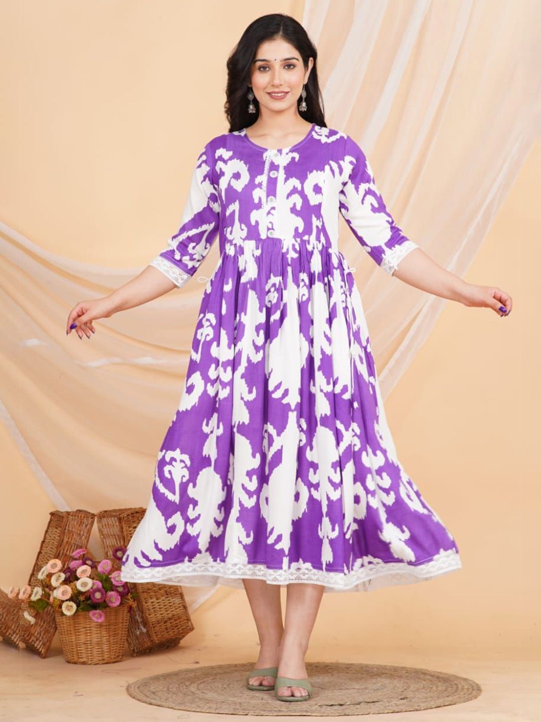 Pristyle Women Geometric Print Maternity Fit & Flare Midi Dress-picture-11