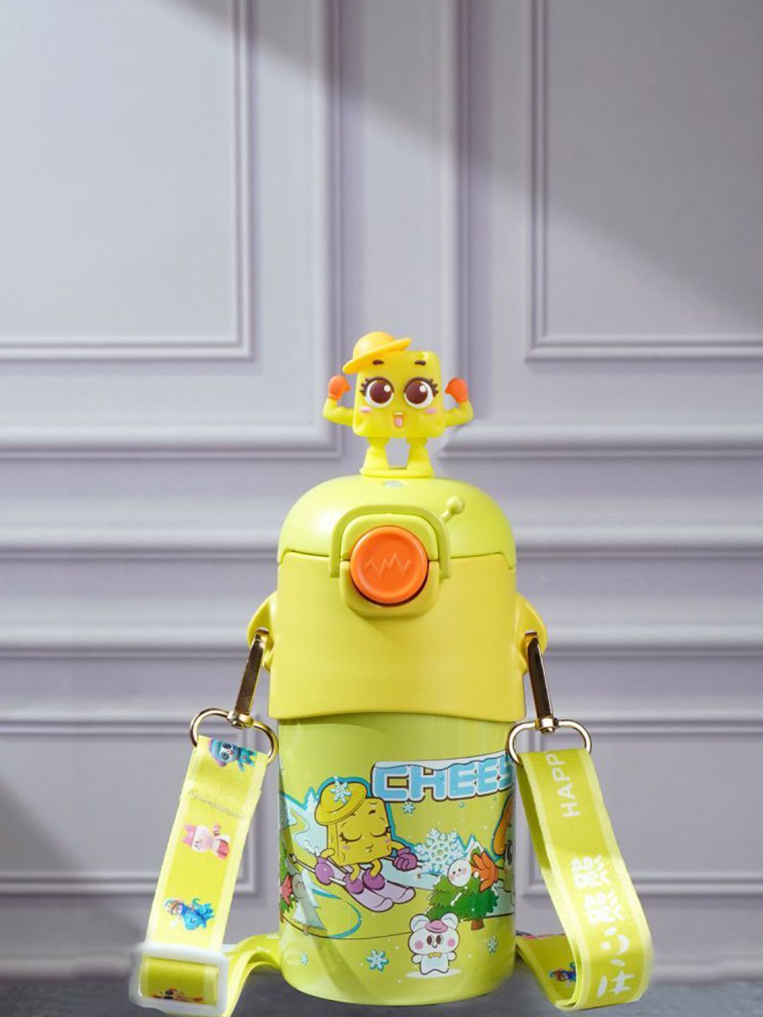 Little Surprise Box LLP Yellow & Blue Single Stainless Steel Printed Double Wall Vacuum Water Bottle-picture-29