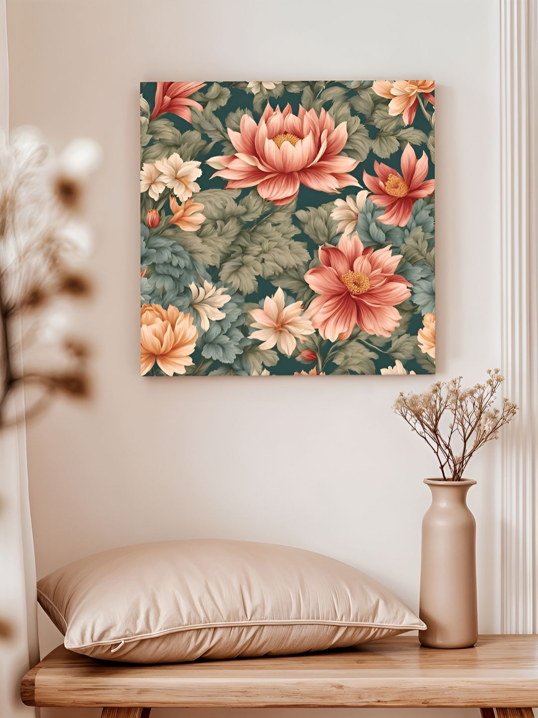 Art Street Green & Pink Floral & Botanical Printed Canvas Wall Art-picture-49