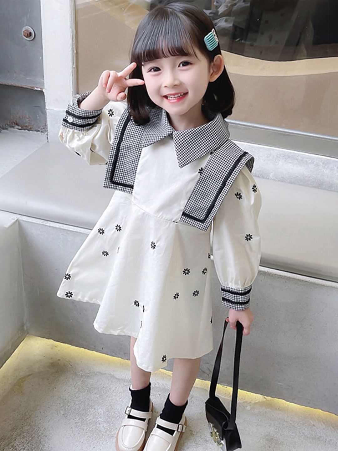 Lulu & Sky Girls Floral Embroidered Shirt Collar Fit & Flare Dress-picture-57