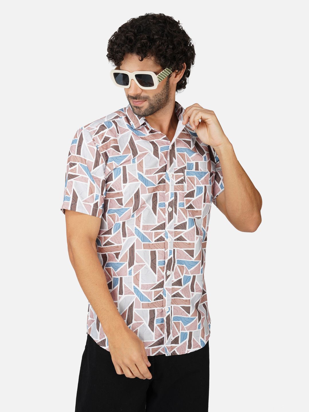 BASE 41 Men Spread Collar Abstract Printed Casual Shirt-picture-40