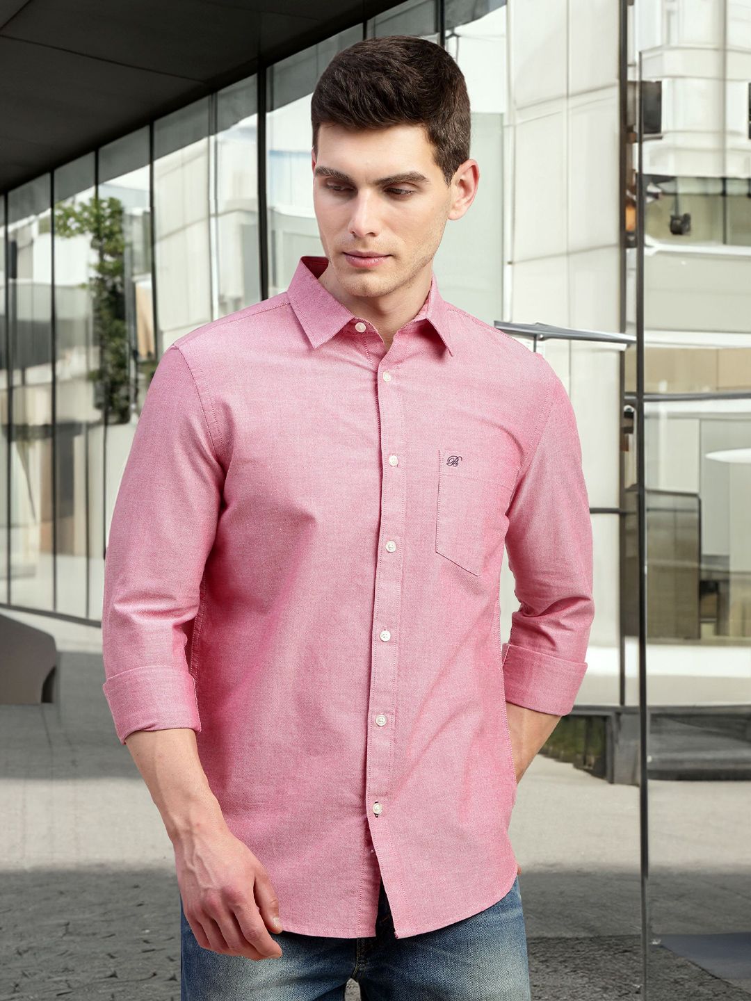 British Club Men Classic Fit Spread Collar Solid Cotton Casual Shirt-picture-42