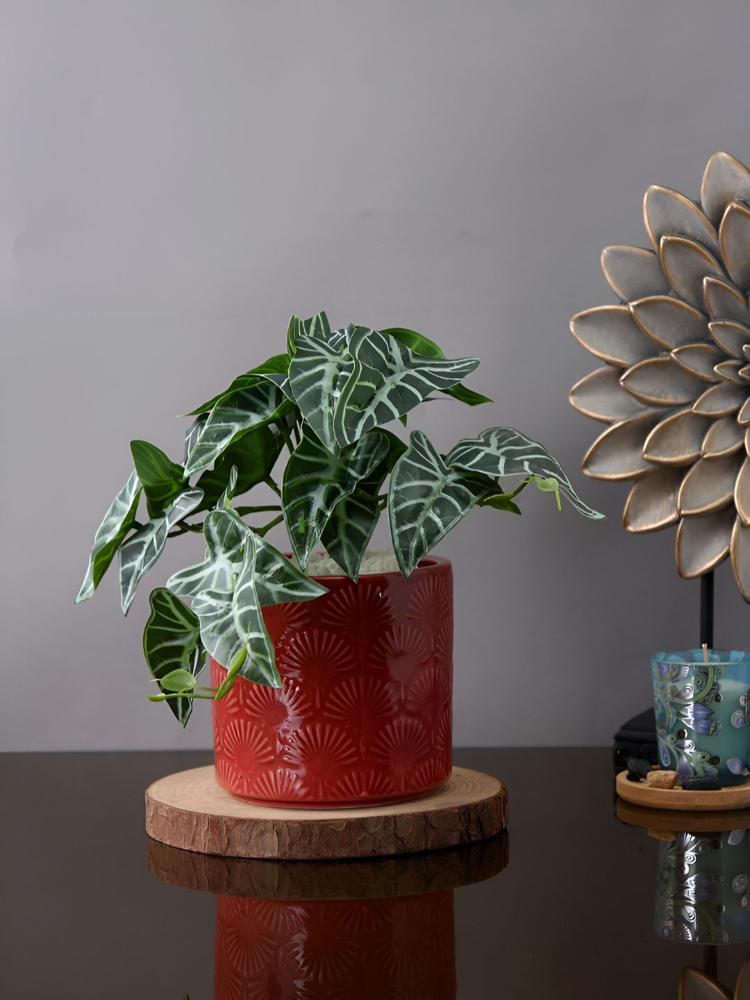 TAYHAA Red Patterned Terracotta Flower Planter