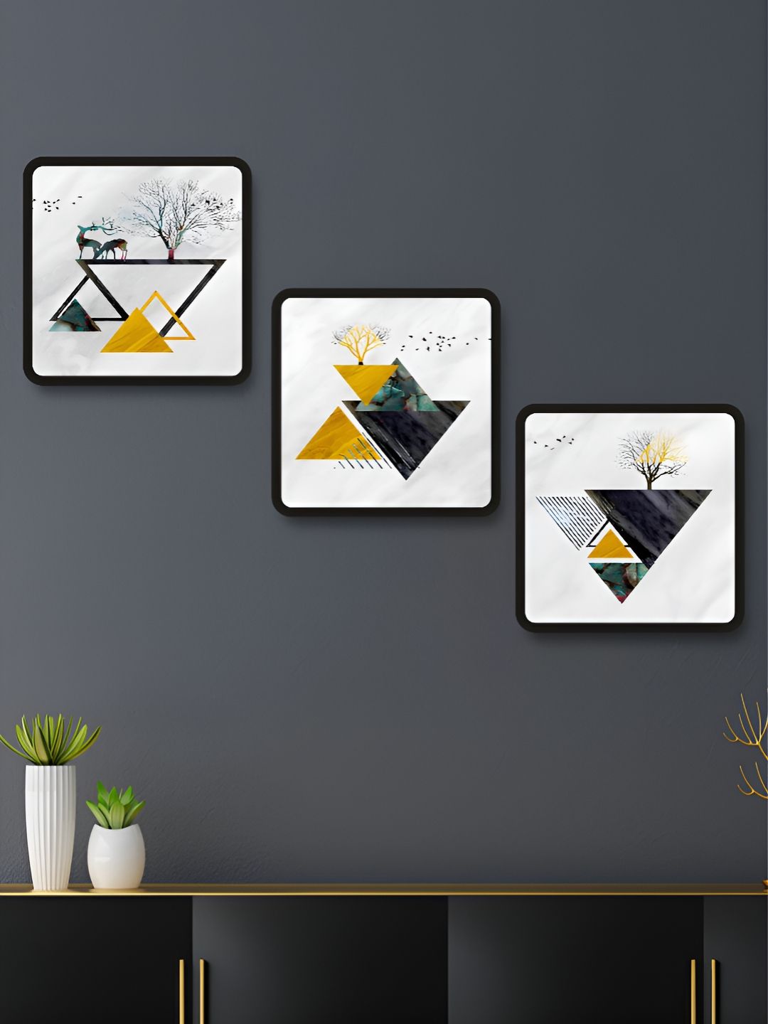 Myntra Elegant Homes Black & White 3 Pieces Abstract Wood Wall Art-picture-28