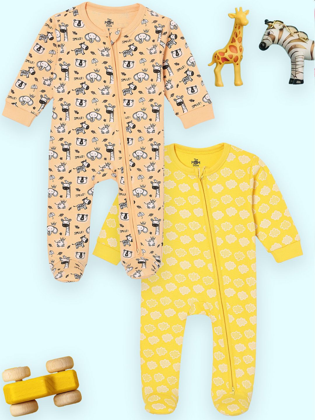 The Mom Store Infants Pack Of 2 Printed Pure Cotton Sleepsuit-picture-37