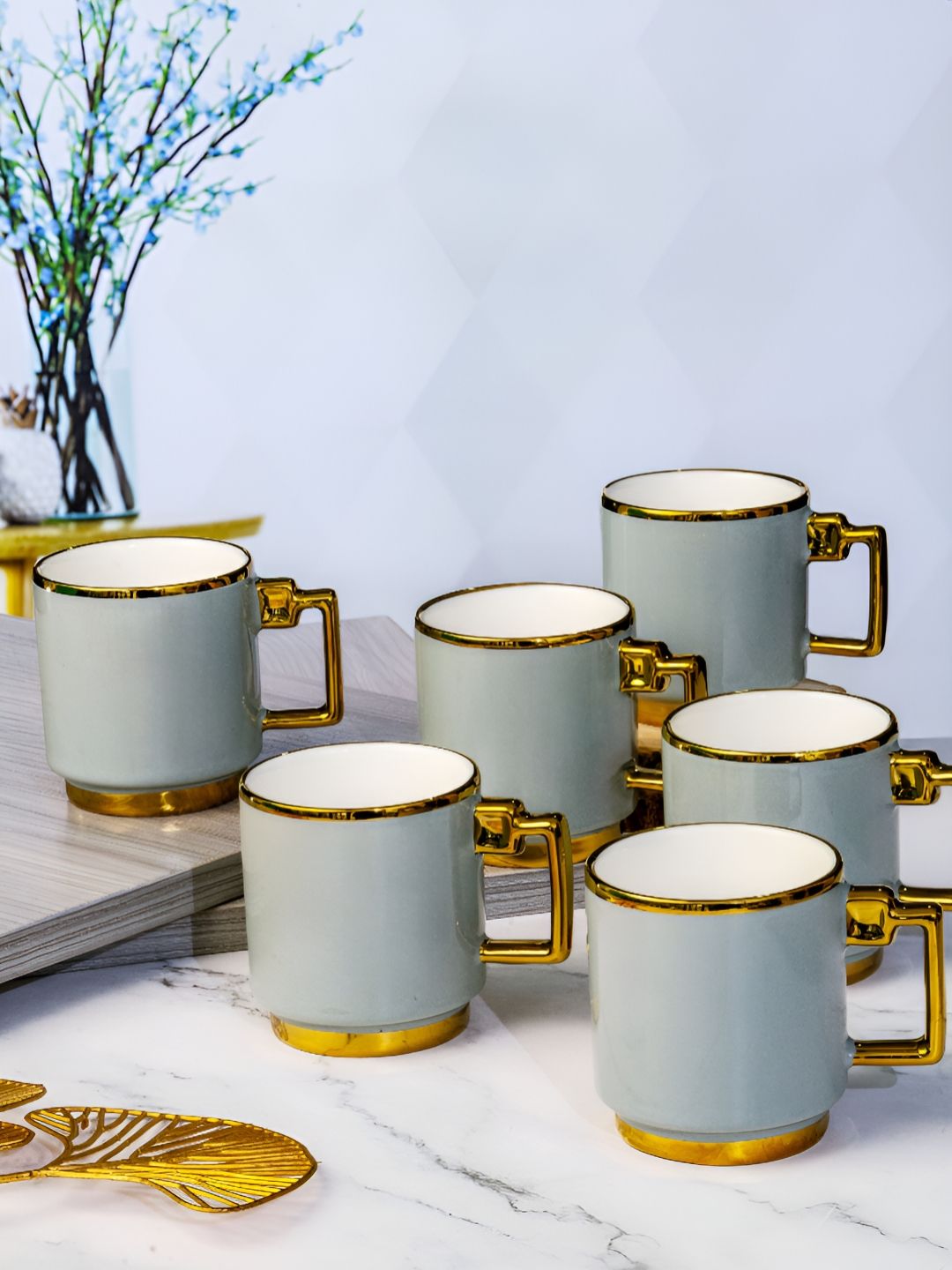 Roxx Grey & White 6 Pieces Dishwasher Safe Porcelain Glossy Finish Mugs 180ml-image-4