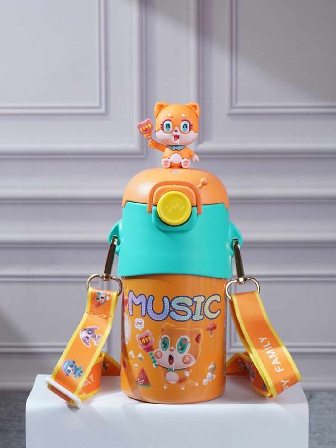 Little Surprise Box LLP Orange & Blue Single Stainless Steel Printed Double Wall Vacuum Water Bottle-picture-31