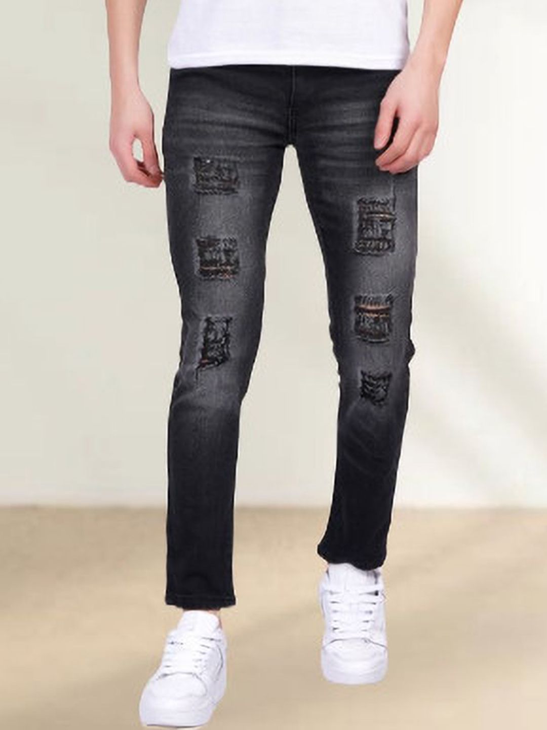 LINARIA Men Cotton Mid-Rise Heavy Fade Highly Distressed Classic Slim Fit Jeans-picture-37