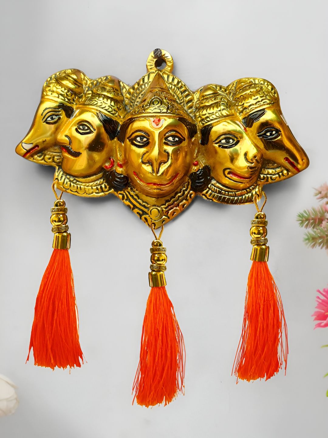 TIED RIBBONS Gold-Toned And Orange Panchmukhi Hanuman Ji Religious Idol Showpiece-picture-31