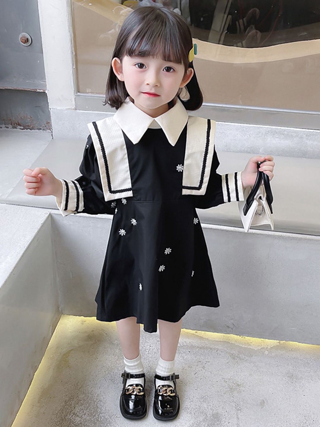 Lulu & Sky Girls Floral Embroidered Shirt Collar Fit & Flare Dress-picture-35