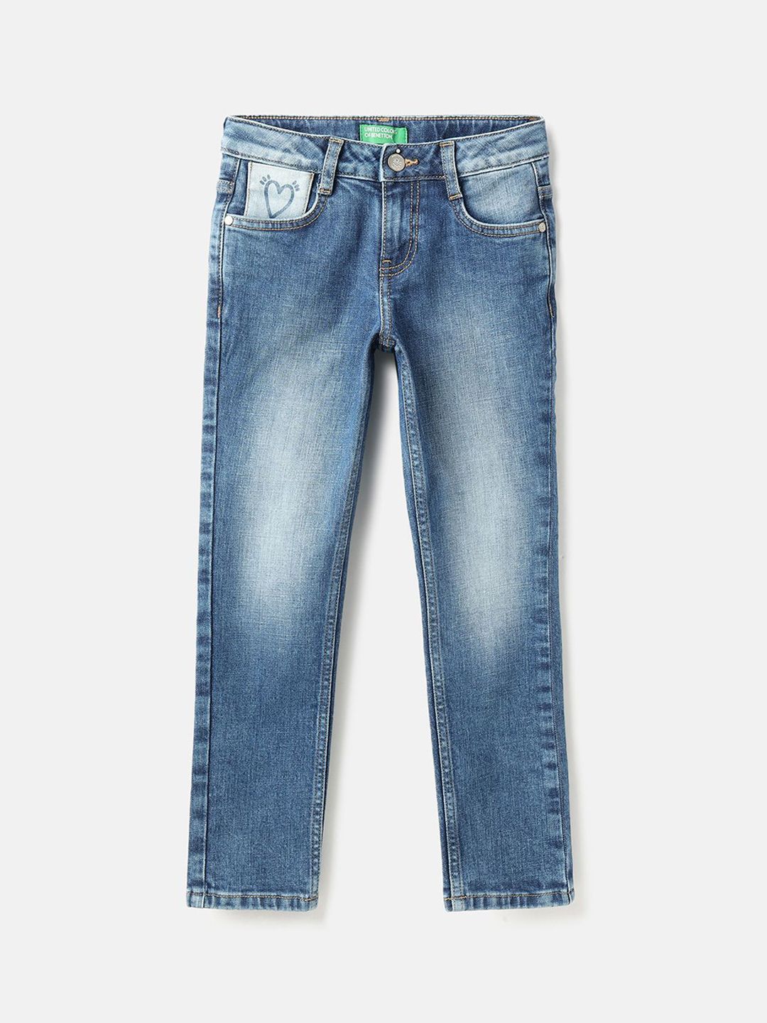 United Colors of Benetton Girls Slim Fit Light Fade Cotton Jeans