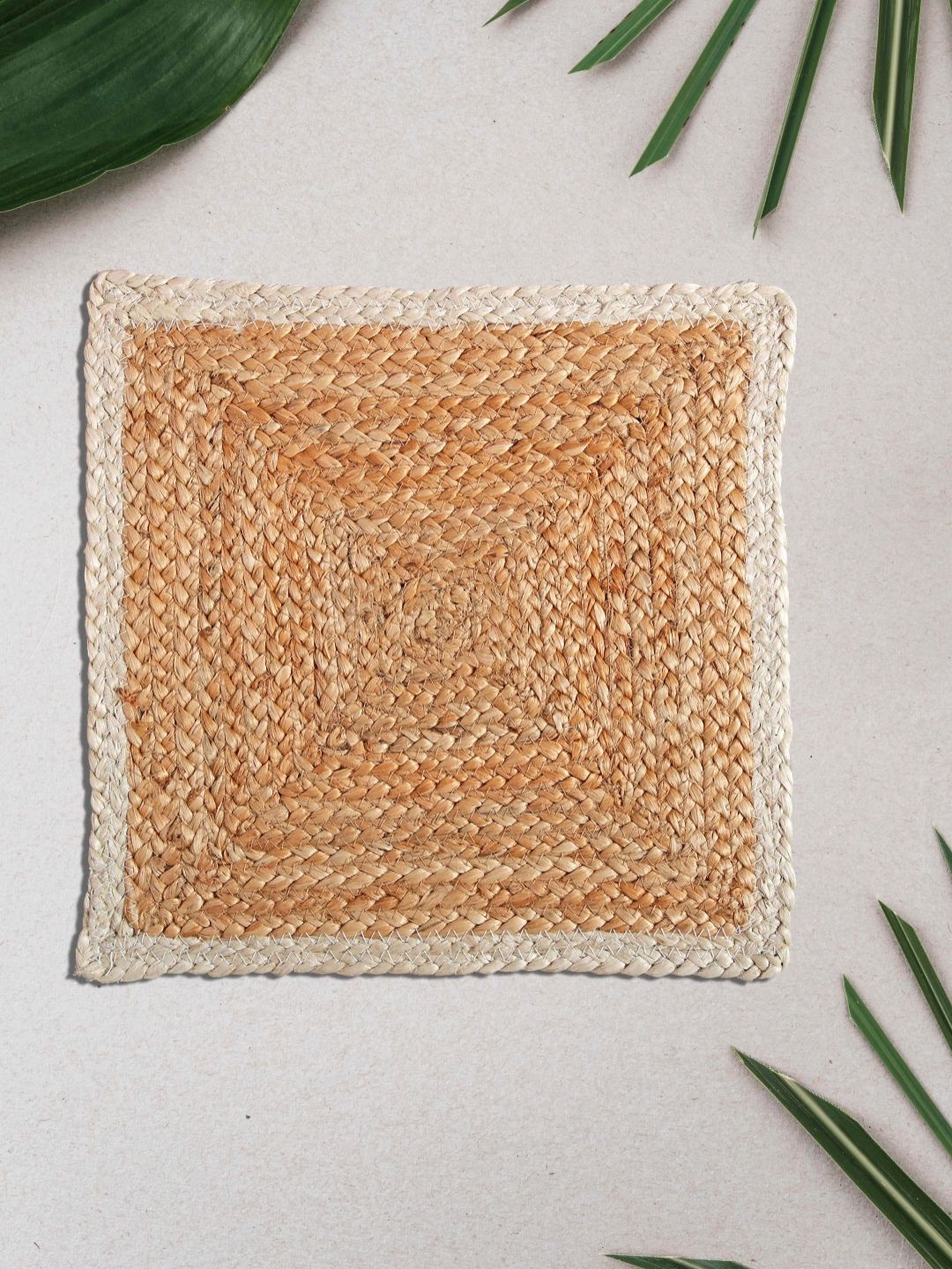 PAROKSH Brown & Beige Braided Jute Reversible Square Table Placemat-image-17
