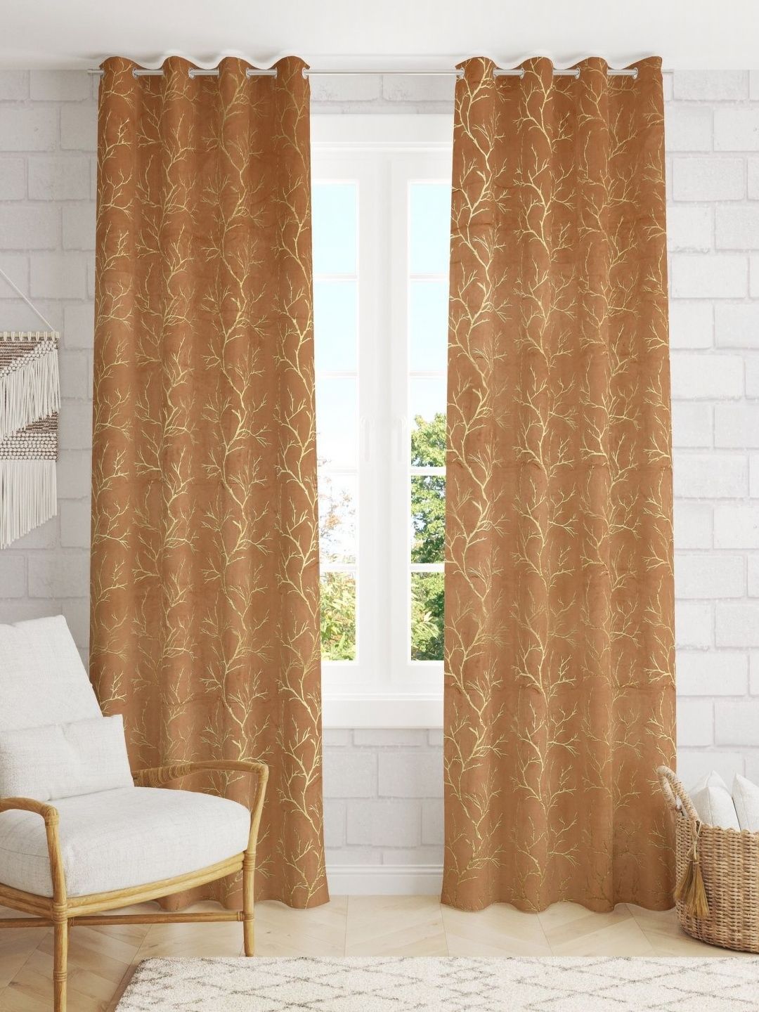 Galaxy Home Decor Gold-Toned2 Pieces Floral Room Darkening Door Curtain-picture-36