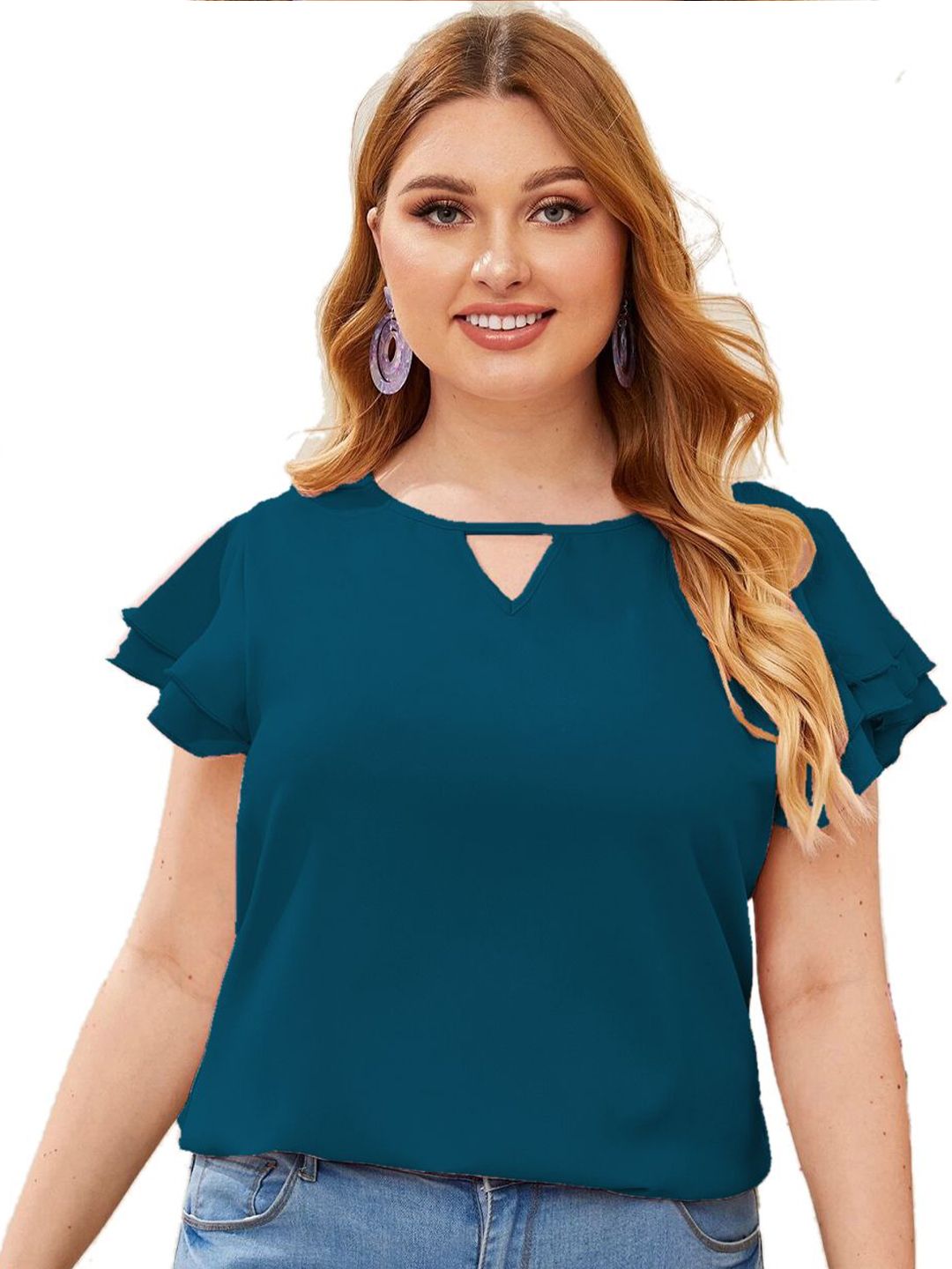 DressBerry Women Keyhole Neck Flutter Sleeve Top-picture-23