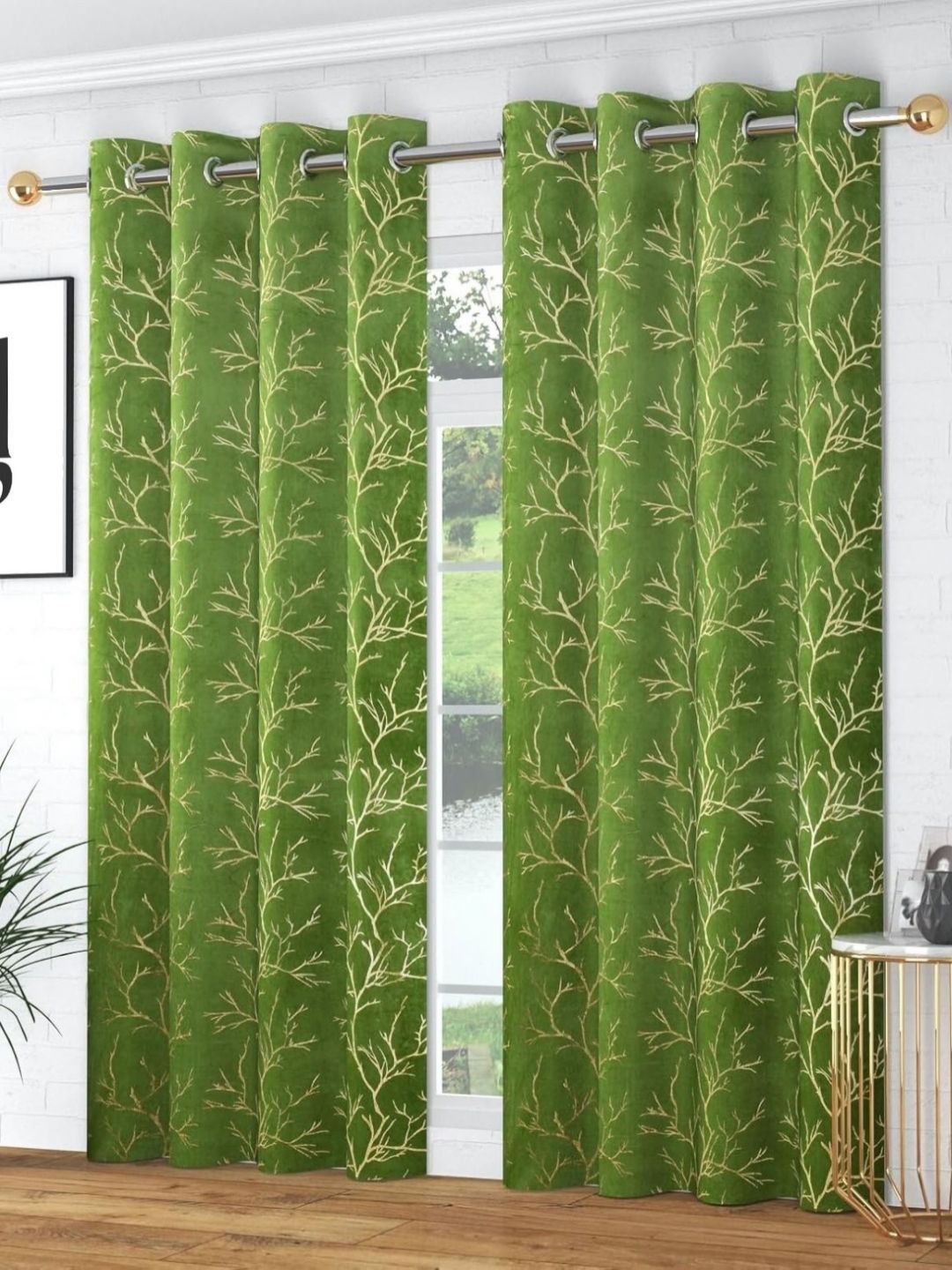 Galaxy Home Decor Green Set of 2 Floral Room Darkening Door Curtain-picture-24