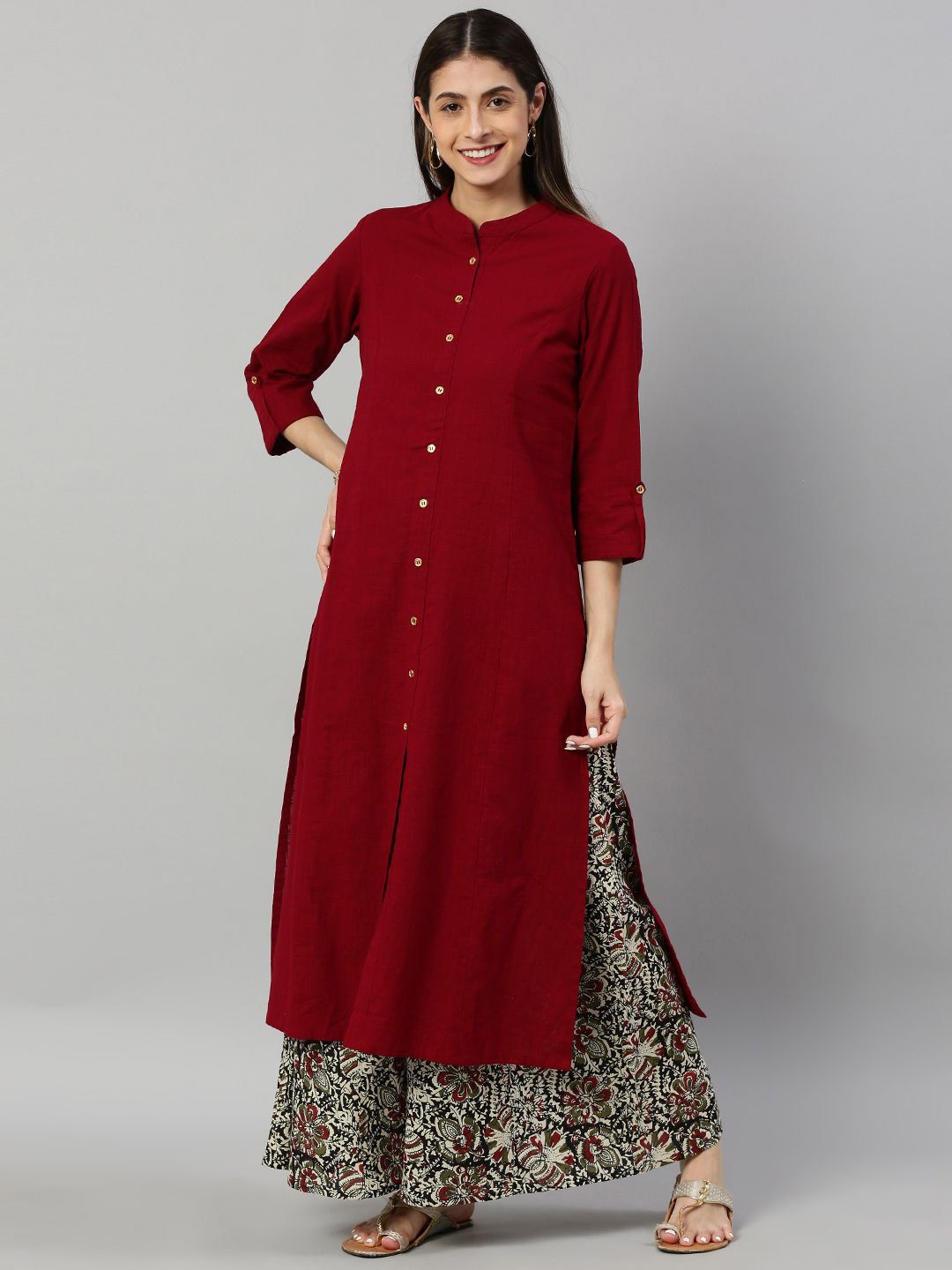 KALINI Mandarin Collar Straight Kurta with Palazzos-picture-37