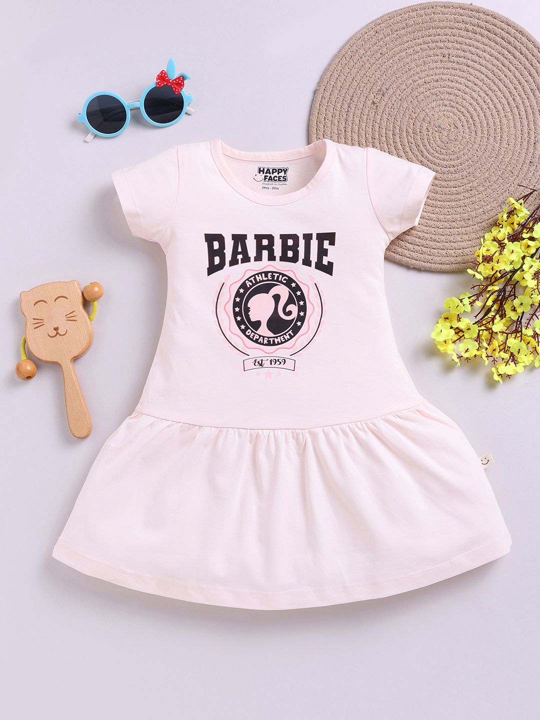 Happy Faces Girls Barbie Printed Pure Cotton Fit & Flare Dress-image-22