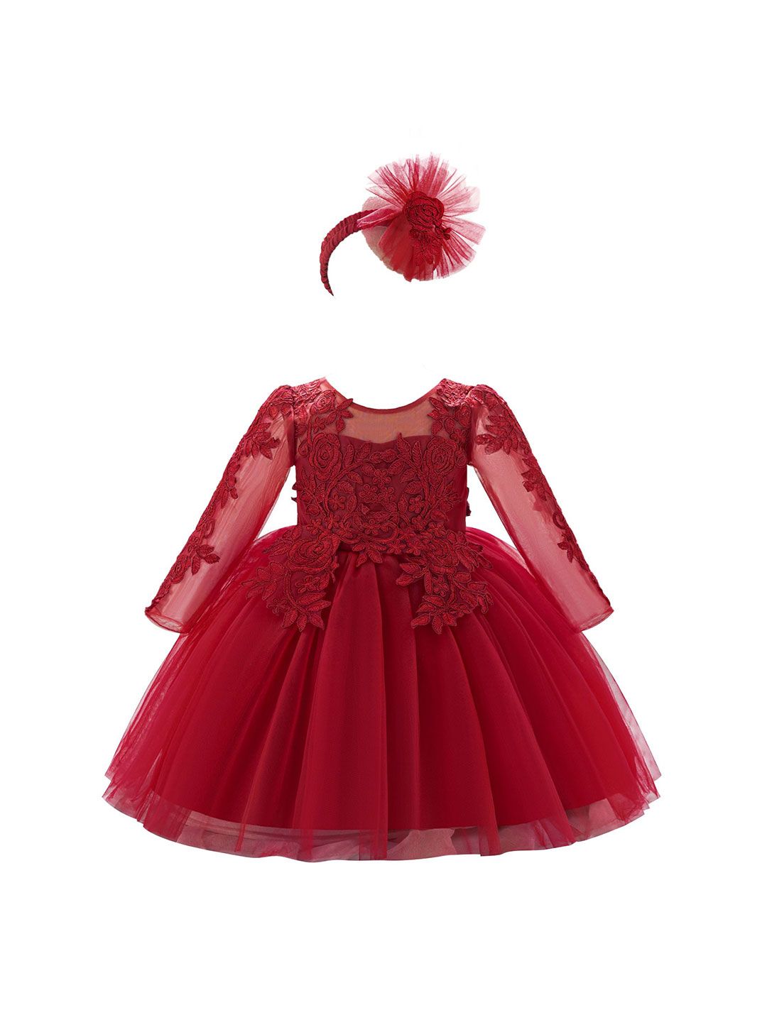 StyleCast x Revolte Girls Net Semi Sheer Fit and Flare Knee Length Dress With Headband-picture-11