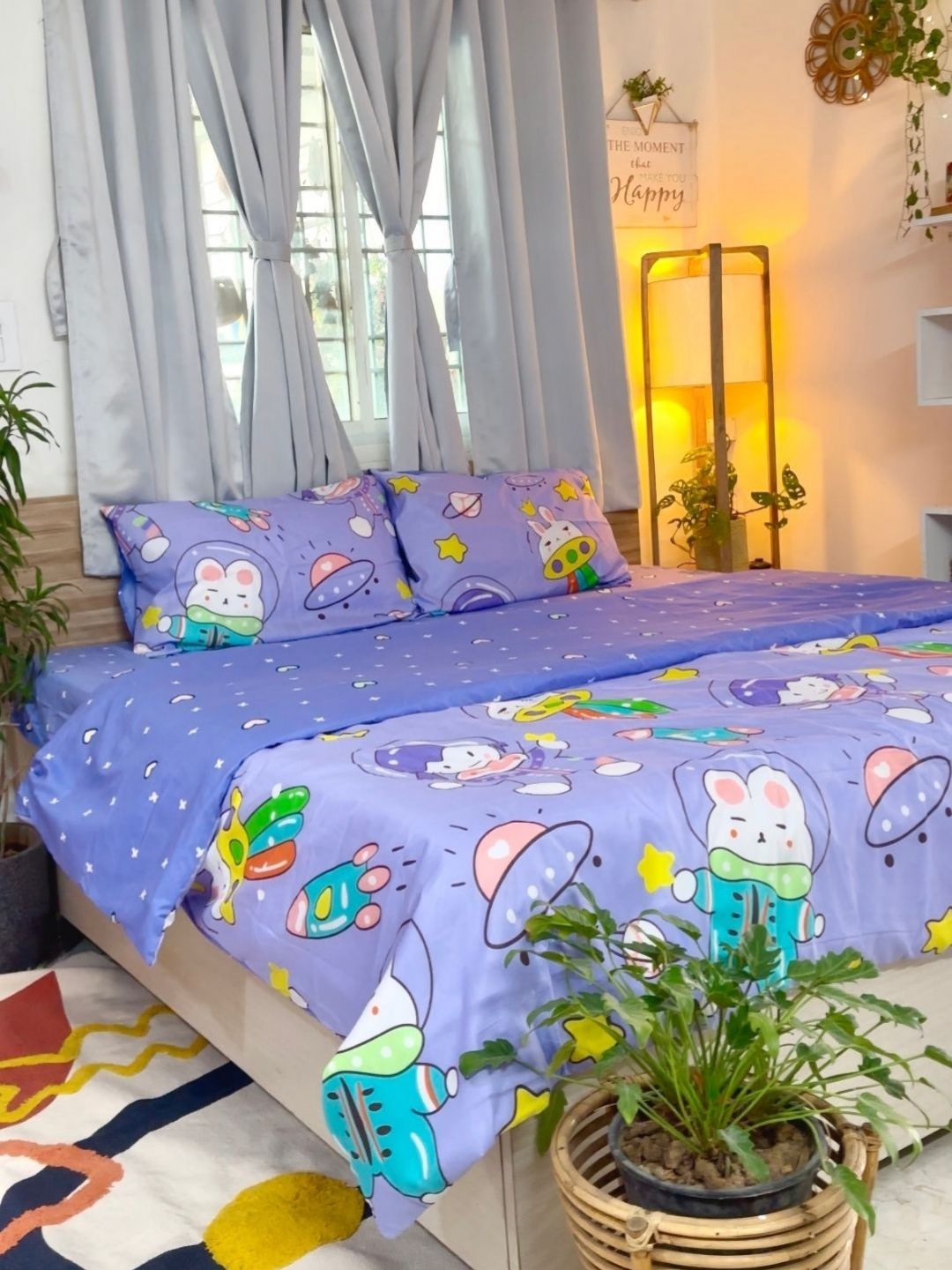 Famyo Purple & White 4 Pieces Cartoon Characters Printed AC Room Double King Bedding Set-picture-13