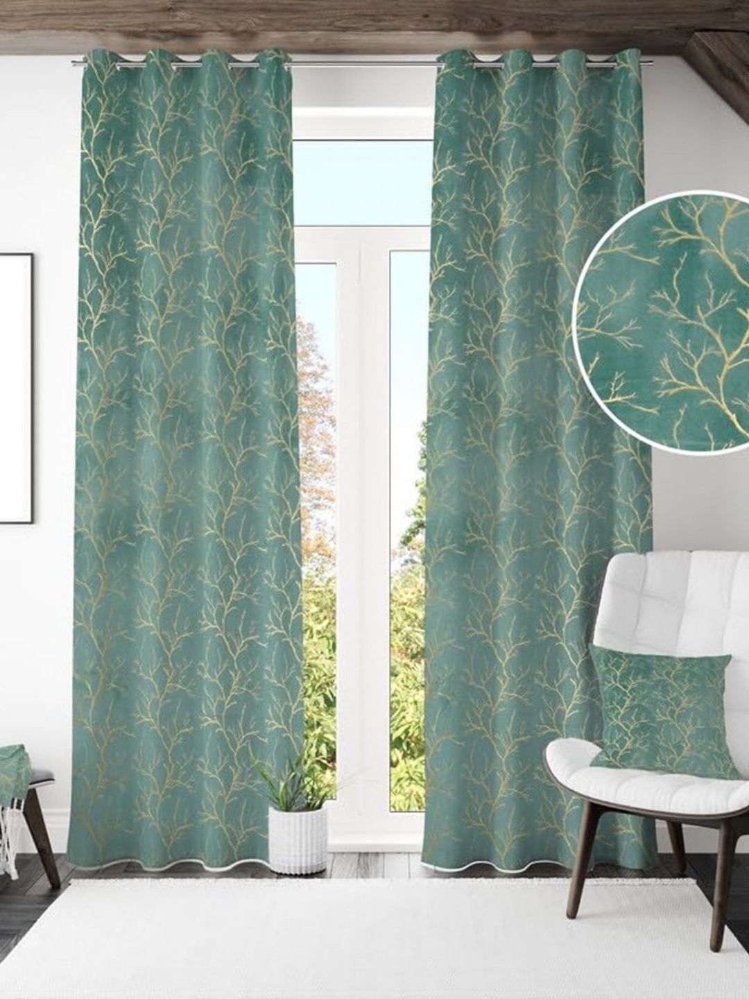 Galaxy Home Decor Blue Set of 2 Floral Room Darkening Door Curtain-picture-30