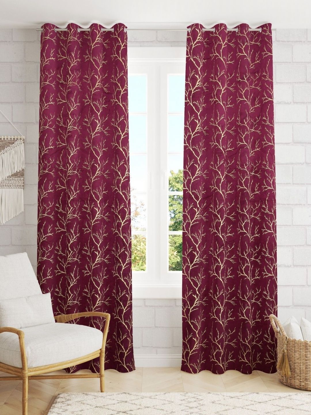 Galaxy Home Decor Purple 2 Pieces Floral Room Darkening Door Curtain-picture-29