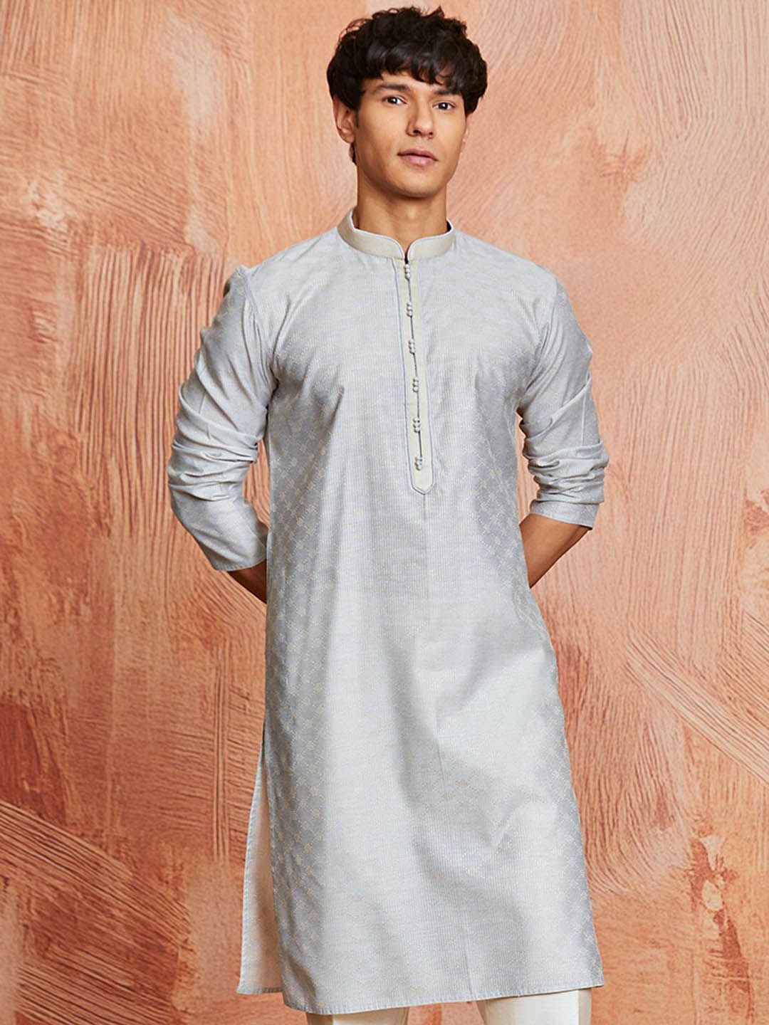 VASTRAMAY Geometric Embroidered Thread Work Jacquard Straight Kurta-picture-17