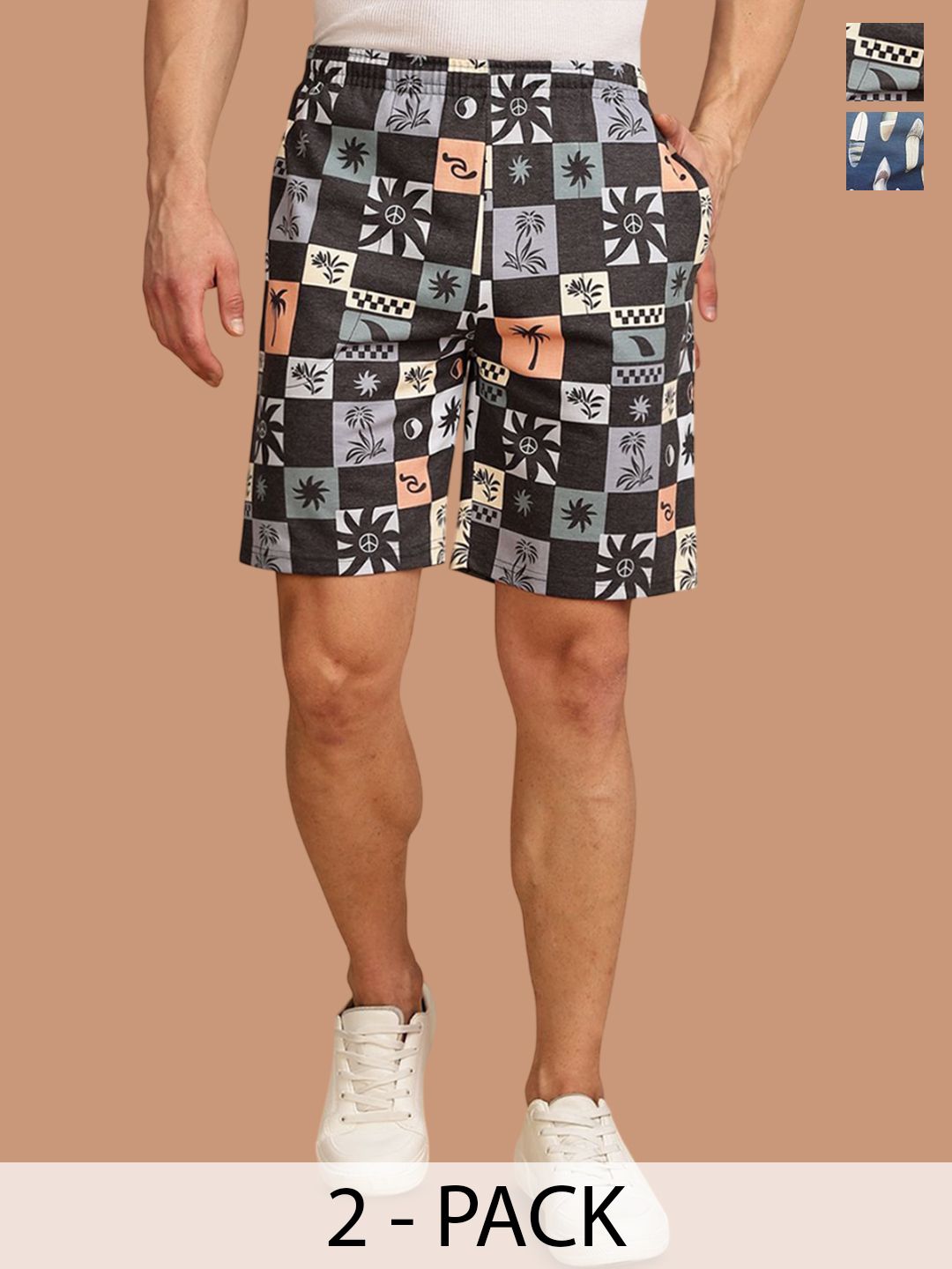 BULLMER Men Pack of 2 Regular Fit Printed Cotton Shorts-picture-26