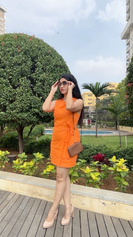 Buy MANGO Orange Linen A-Line Dress - Dresses for Women 23200016 | Myntra