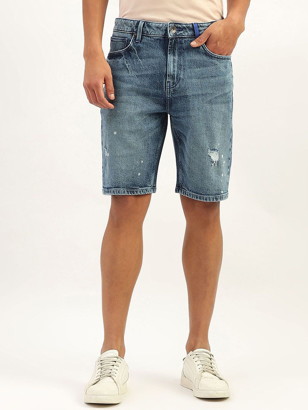 United Colors of Benetton Men Washed Relaxed Fit Cotton Distressed Shorts-picture-19