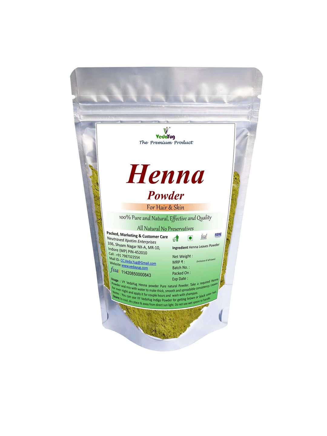 VY VedaYug Henna Powder Hair Color For Grey Coverage- 250 g-image-37