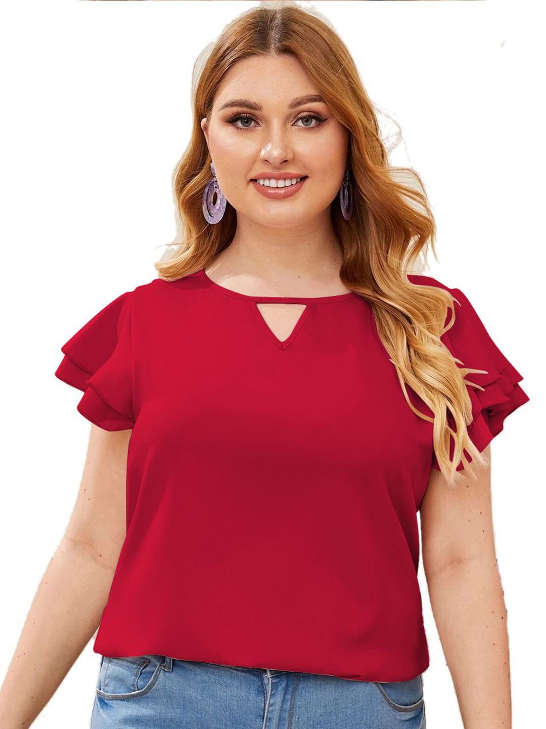 DressBerry Keyhole Neck Flutter Sleeve Crop Top-picture-11