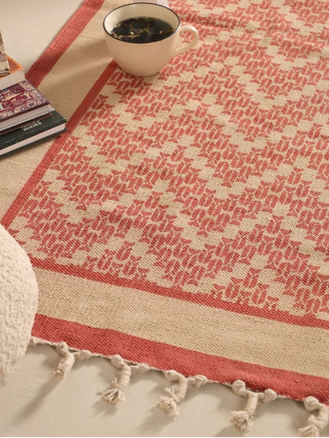 Peepul Tree Cream-Coloured Geometric Handmade Cotton Carpet-image-31