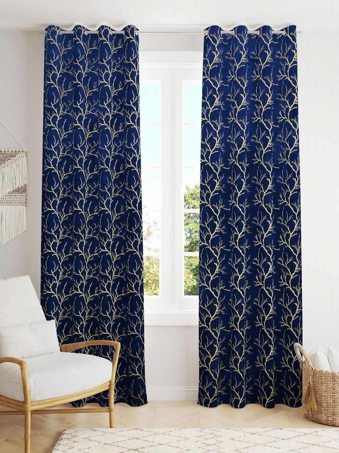 Galaxy Home Decor Blue 2 Pieces Floral Room Darkening Door Curtain-picture-31