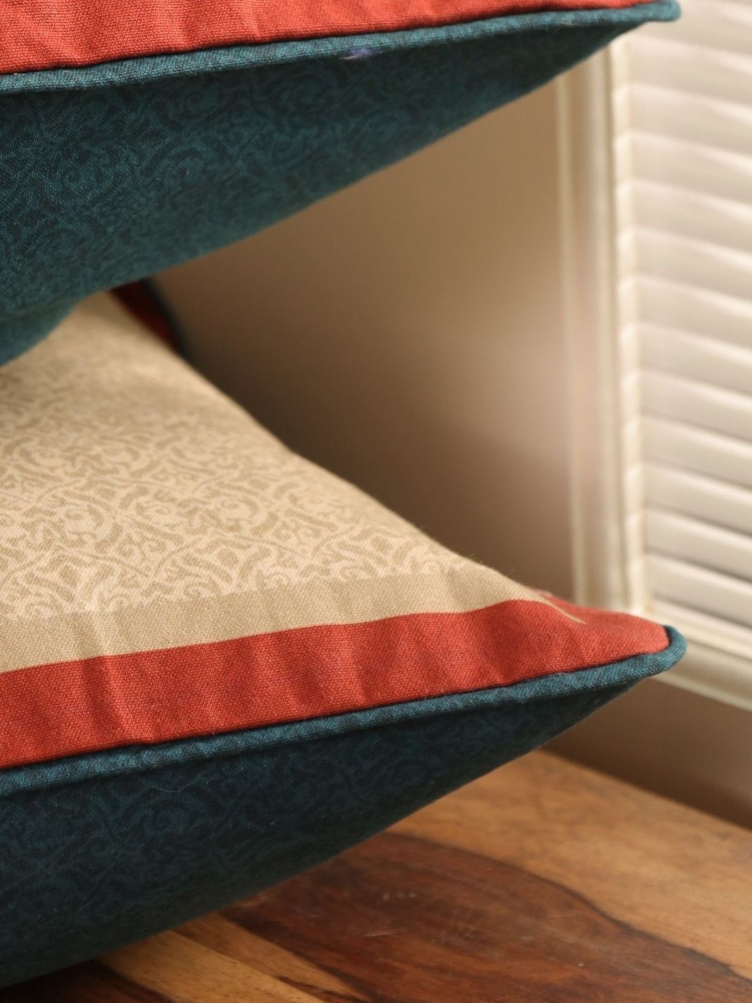 Peepul Tree Chintz Cream & Maroon Floral Printed Square Cotton Cushion Covers-picture-17