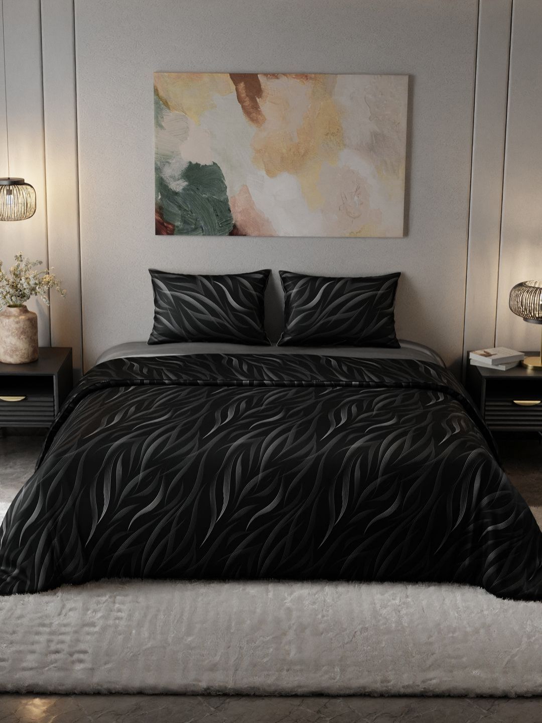 Stoa Paris Noir Moonlight Whispers Grey & Black AC Room 150 GSM Double Bed Comforter-image-2