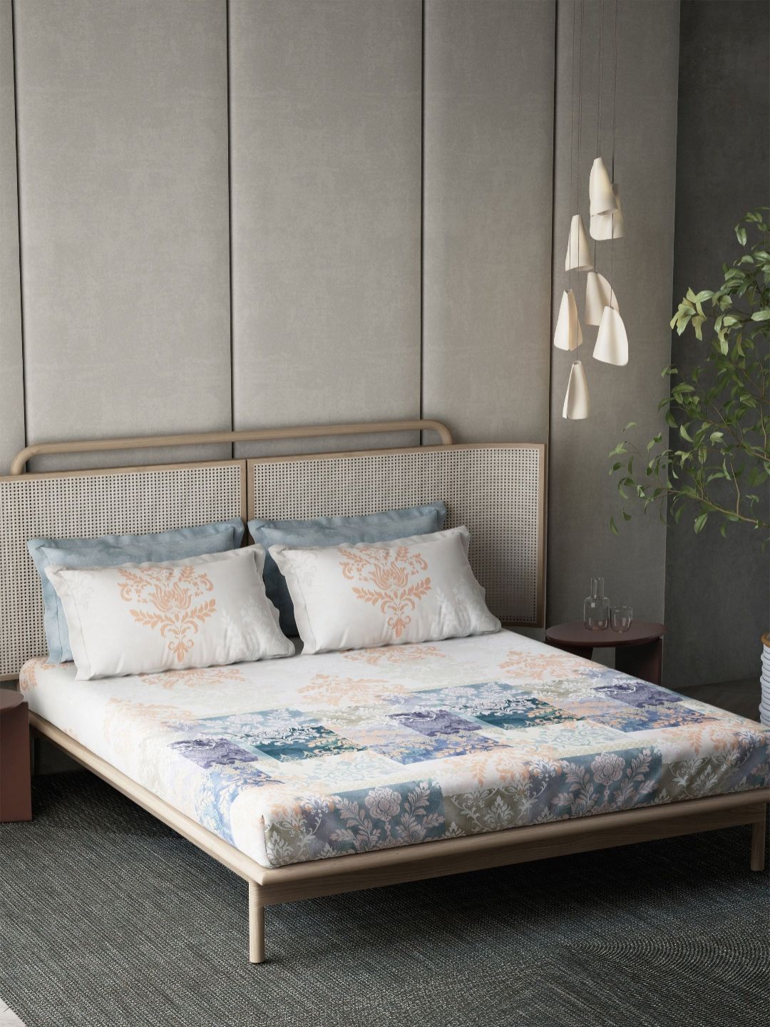 DDecor Blue & White Ethnic Motifs Printed Cotton 180 TC King Bedsheet Set 2.74 x 2.74 m-picture-27