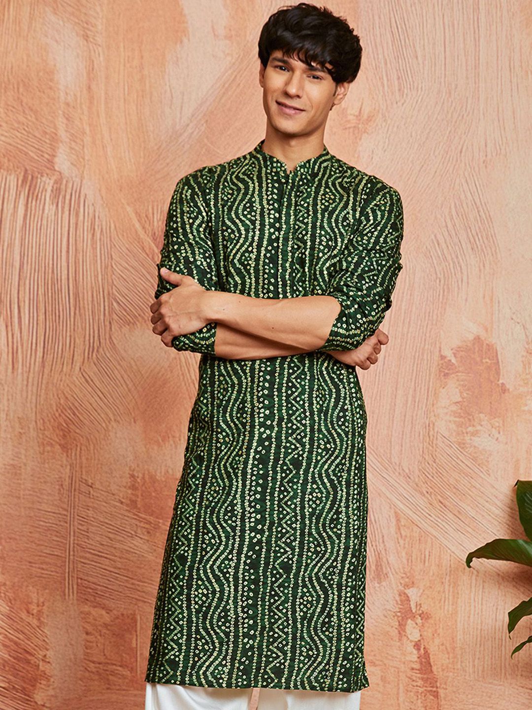 VASTRAMAY Bandhani Printed Band Collar Straight Kurta-picture-10