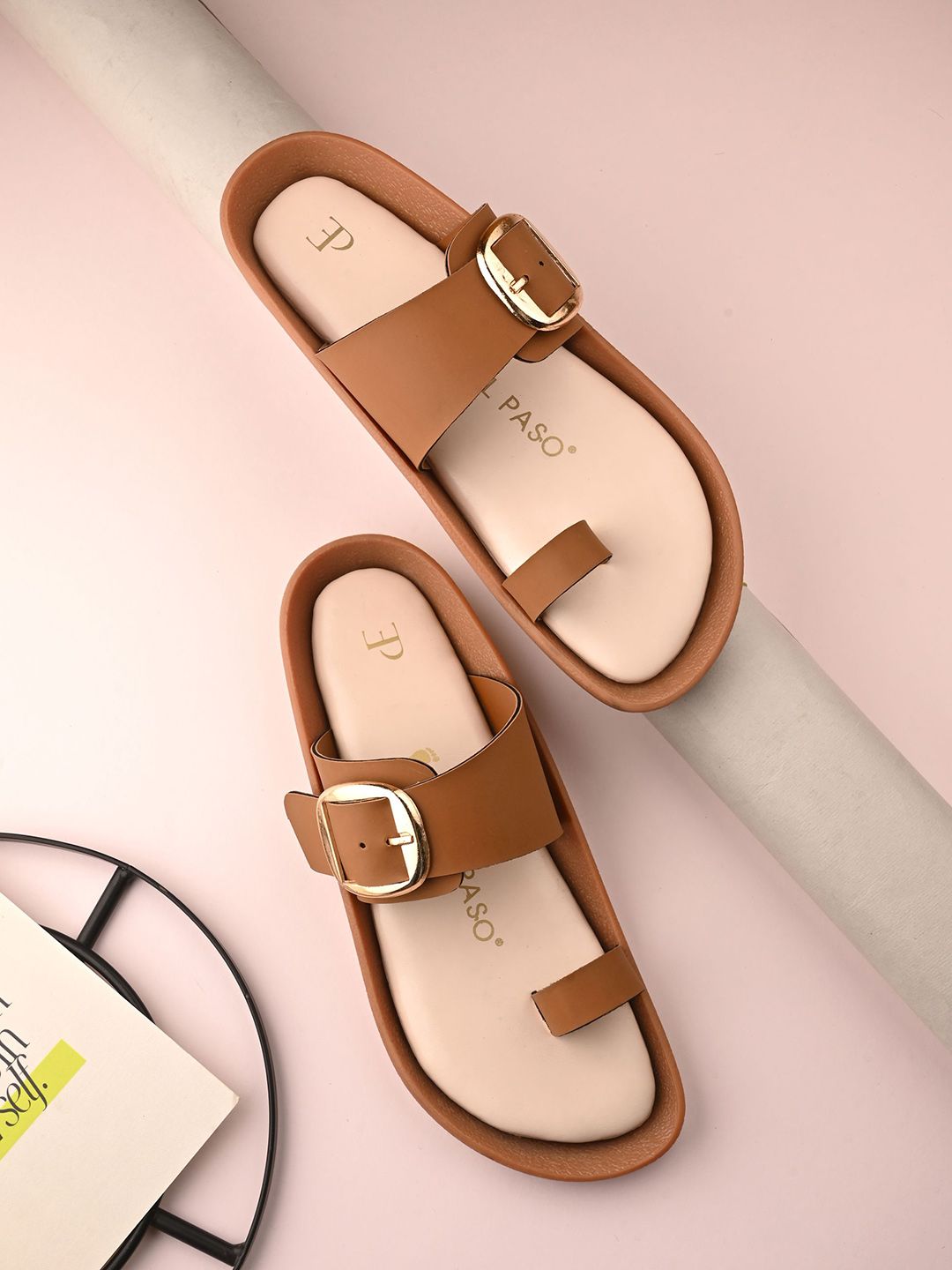 El Paso Women One Toe Flats with Buckles-image-49