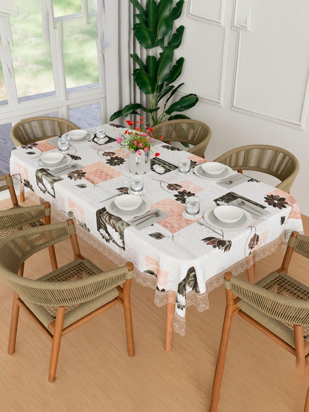 Aura Cream Floral Waterproof 6-Seater Rectangle 1.52 m x 2.3 m PVC Table Cover-picture-42
