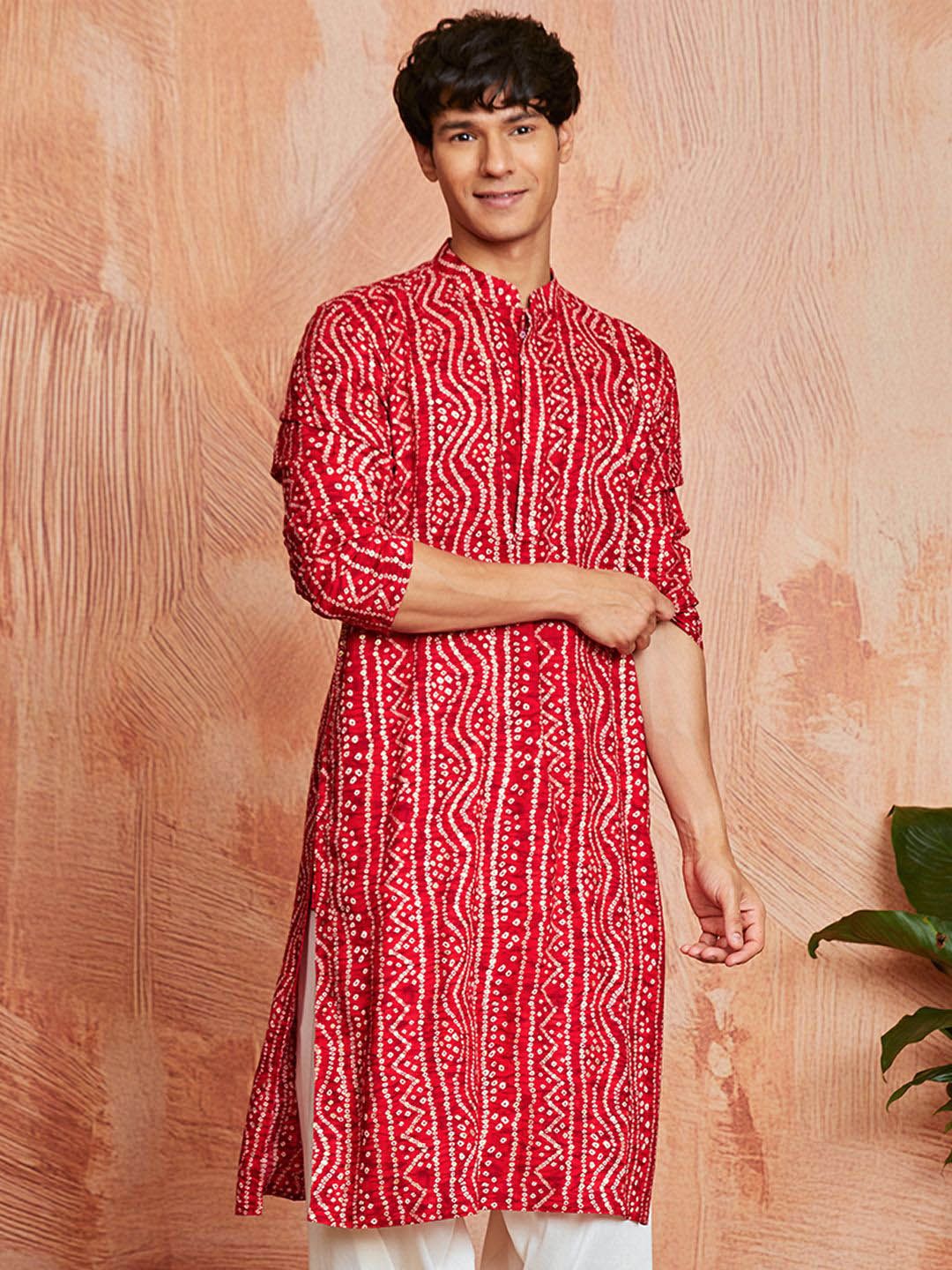 VASTRAMAY Bandhani Printed Mandarin Collar Straight Kurta-picture-36